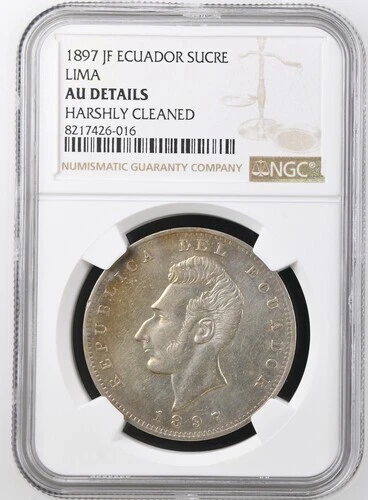 ECUADOR  1 SUCRE 1897   LIMA  KM # 53.3  NGC AU DETAILS