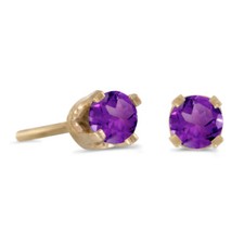14k Petite Yellow Gold Round Natural Amethyst Stud Earrings