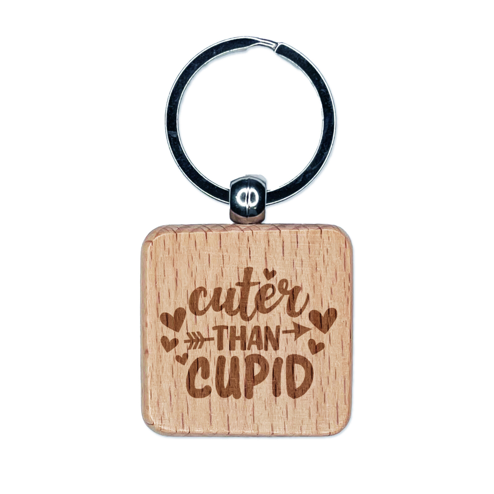 Valentines Day Wood Keychain Charm Engraved with Cute Cupid Design