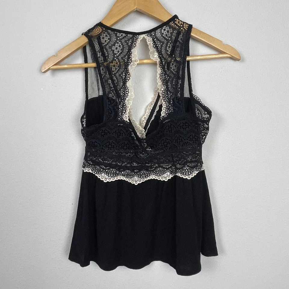 Prendas para dormir Tahari Babydoll de encaje talla XS Festival Whimsigoth negro beige peplum Foto 3 de 4