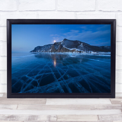 Tracery Moon Winter Lake Ice Reflection Baikal Russia Mountain Wall Art Print