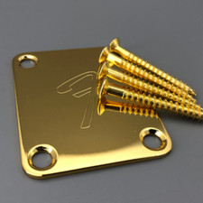 Fender Vintage "F" Logo NECK PLATE Strat Tele Guitar Bass With 4 Screws Bolt