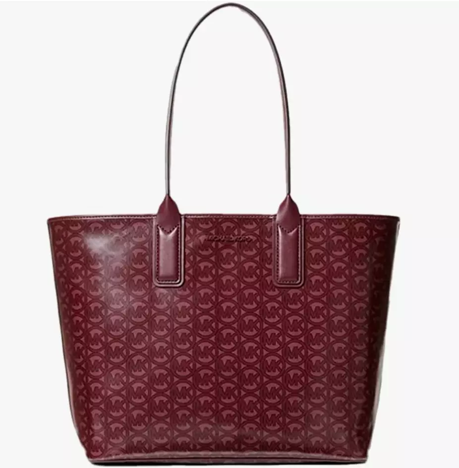 Michael Kors Jodie Large Logo Jacquard Tote Bag Shoulder Tote Merlot MK 