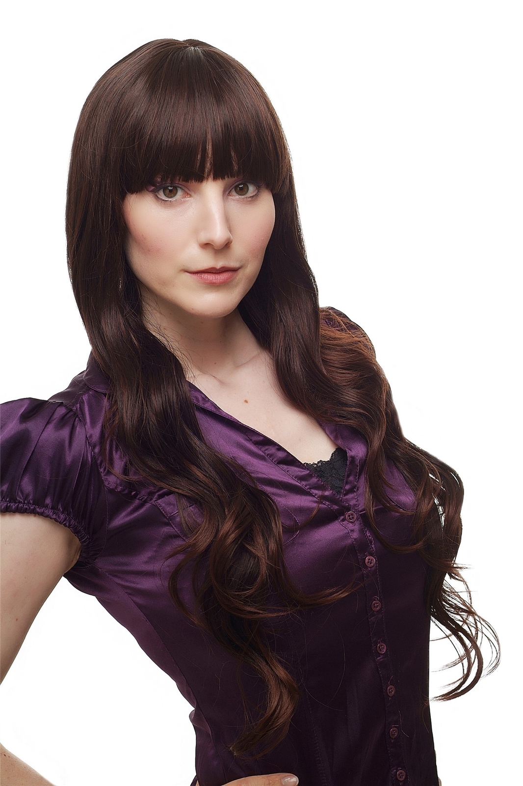 Women's Wig Wig Pony Wavy Dark Brown Highlighted Long H9106L-2T33