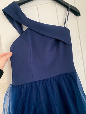 Stunning Chi Chi London off shoulder Tiered Tulle Dip Hem Dress in Navy  Size 6 | eBay