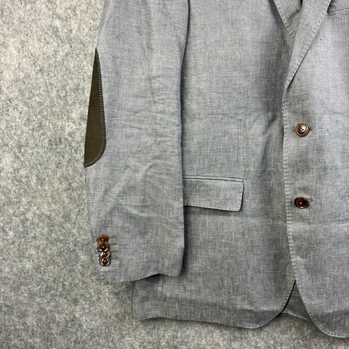 Vintage Hugo Boss Jacket Mens 42 Grey Linen Blazer Sports Coat Suede Elbow Patch - Picture 3 of 14