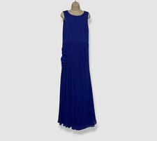 795 Badgley Mischka Women's Blue Pleated Draped Sleeveless Gown Dress Size 14