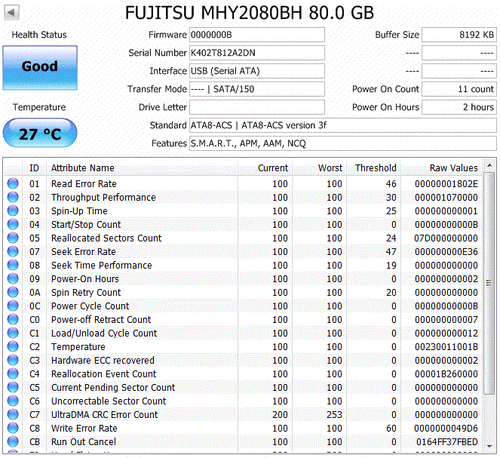 FUJITSU MHY2080BH 2.5" 80GB SATA 5400 RPM Hard Disk Drive - Picture 3 of 4