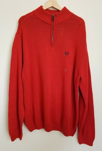 Chaps Sweater Red Pullover 1/4 Zip Navy 