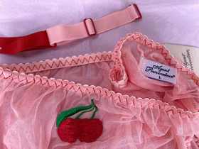 Agent Provocateur CHERRY 🍒 suspender big briefs L sheer pink NEW nylon vintage