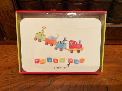 Schachtel mit 12 Papyrus Zug Design Baby Dankeskarten 