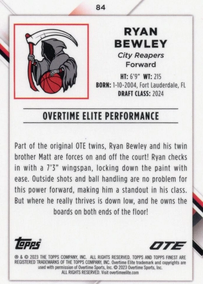 2022-23 Finest OTE Ryan Bewley RC #84 Purple Refractor /250 💎 SP Heat! - Image 2 of 3