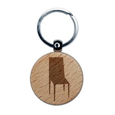 Chair Silhouette Solid Engraved Wood Round Keychain Tag Charm