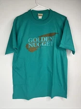 Vintage Las Vegas Golden Nugget Shirt Adult Medium Made In USA Teal Gold Shirt