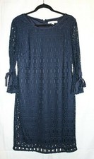Madison Leigh NAVY BLUE Lace Shift Dress Wide Peasant Sleeves Size 6 FREE SHIP