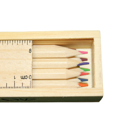 Gaming Dice Print Wooden Pencil Box with Ruler, 12 Color Pencils, Sharpener