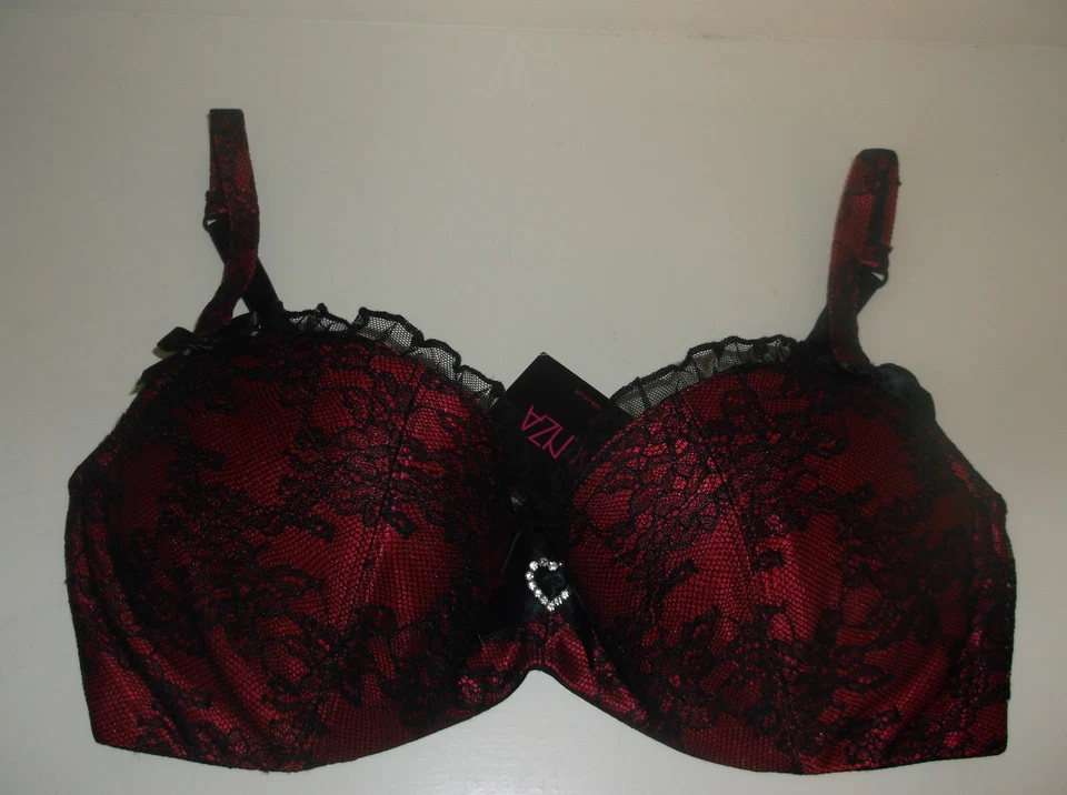 Nuevo con etiquetas Sujetador La Senza 34A 36A 32F Encaje Rojo Negro Diamante Corazón Foto 4 de 4