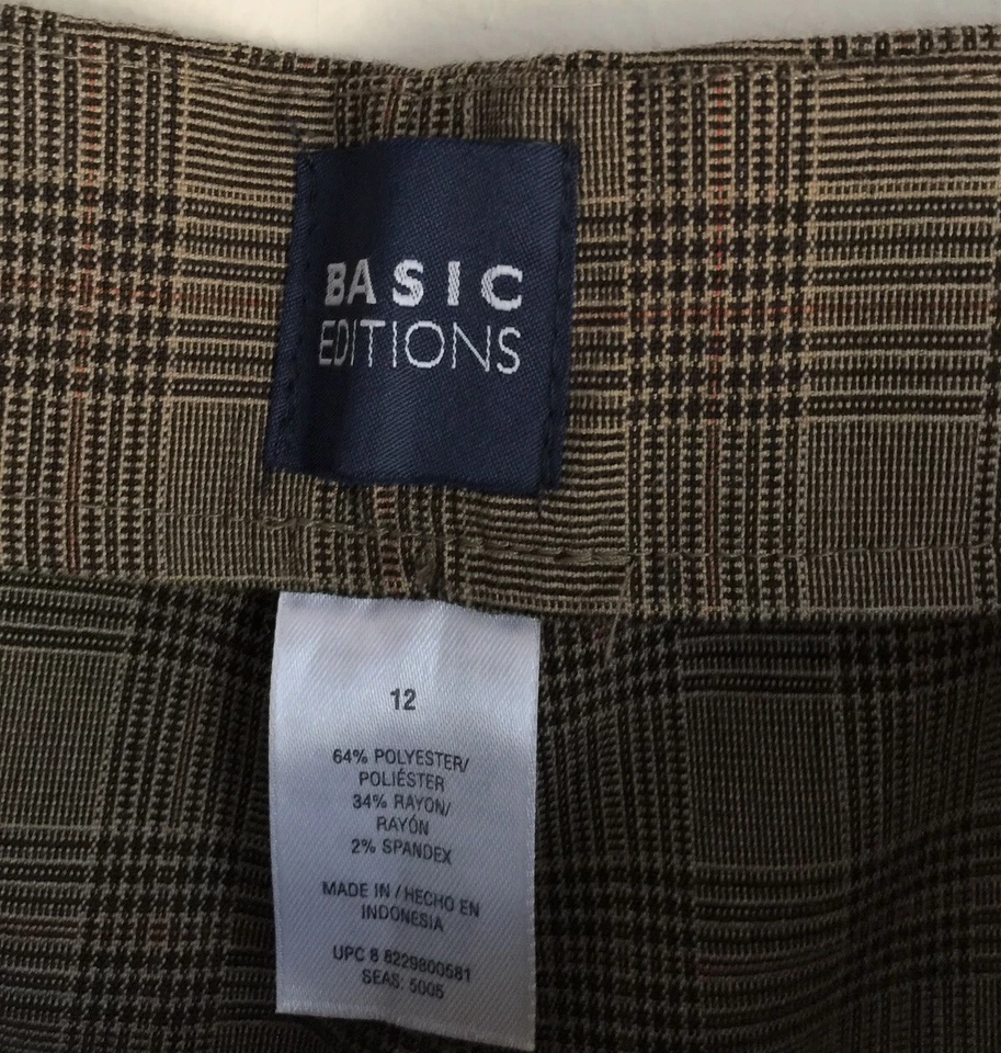 Pantalones Mujer Basic Editions Pantalones Marrón Negro Cuadros Cremallera Lateral Talla 12 Foto 4 de 4