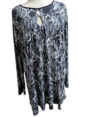 Susan Graver Tunic Top Women's 2X Black Beige Liquid Knit Animal Print Keyhole 