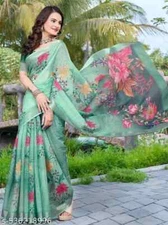 New Linen Cotton Sari With Unstitched Blouse Piece Party Wedding Wear For Women
