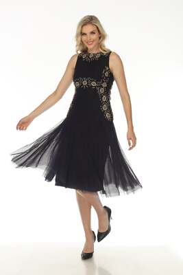 Johnny Was Golden Flower Navy Dress