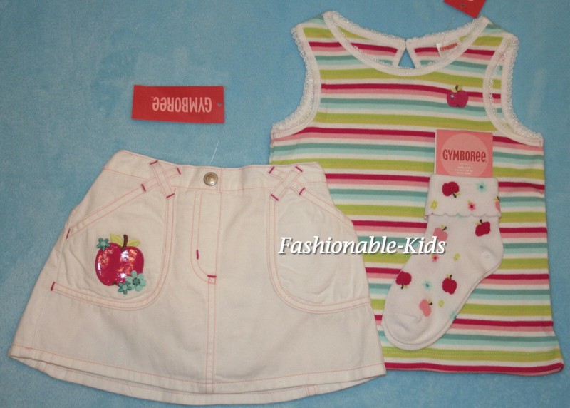 2t NWT Gymboree CANDY APPLE 3p Striped Tank TOP White Denim SKIRT SOCKS
