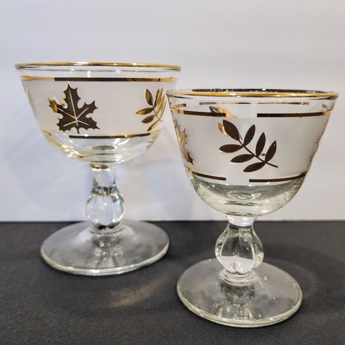 Vintage Mid Century Set of 8 Libbey GOLDEN FOLIAGE Frosted Band Glass Barware - Picture 13 of 15