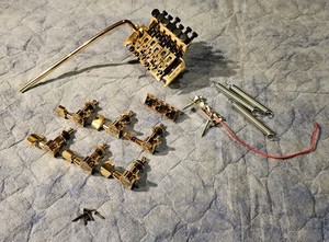 Gold And Black Jackson JS32 Floyd Rose Bridge w/ Locking Nut And Jackson Tuners