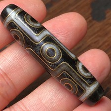 Vintage Tibetan 9 Eyes Dzi Bead Old Agate Inlaid Gold Wire Amulet Pendant 49 12