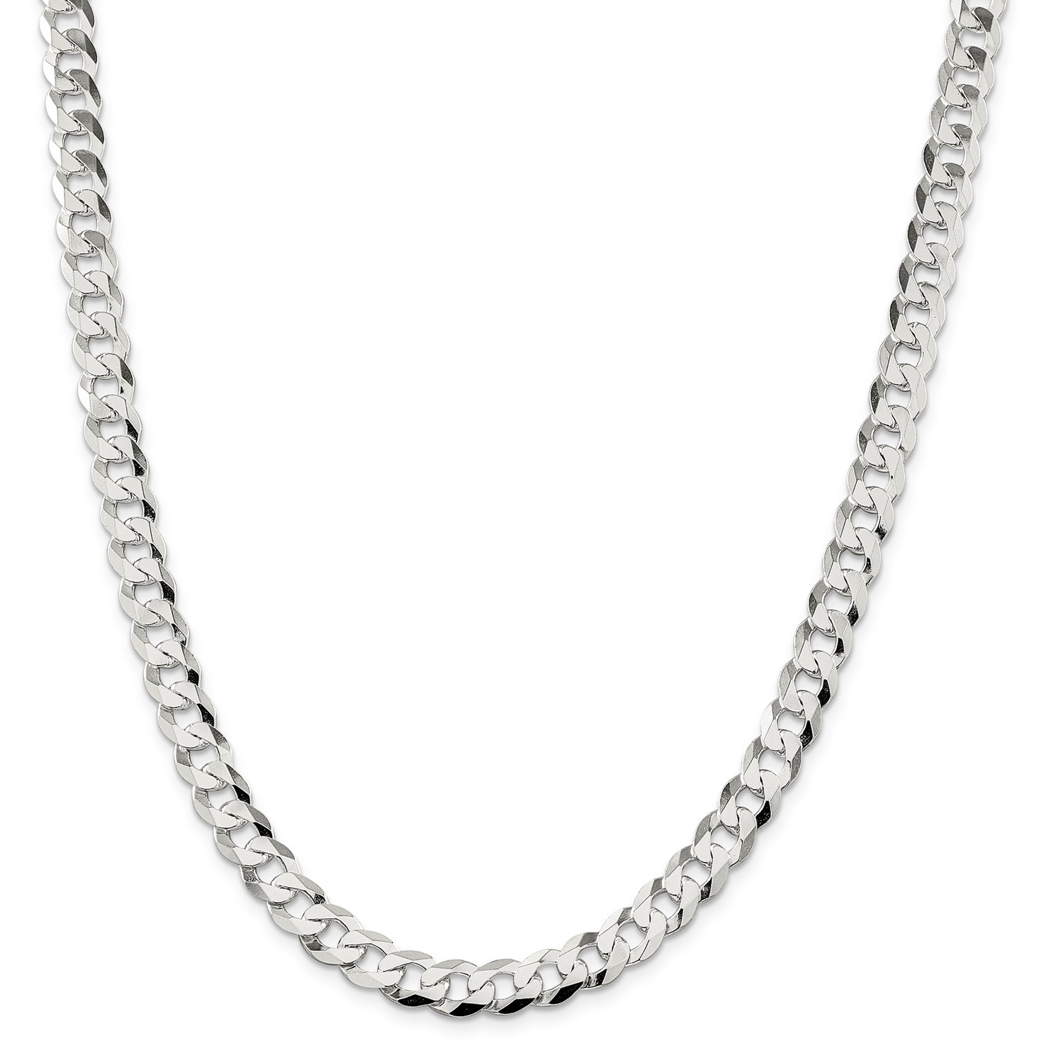 Sterling Silver 8.5mm Close Link Flat Curb Chain w/ Lobster Clasp 18" - 24"
