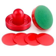2 Air Hockey Pushers and 4 Pucks for Game Tables  Large, Red
