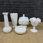 Lot of 5 Vintage Fenton Hobnail Milk Glass Ruffled Edges Candy Dishes