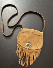 Girls Suede Cross Body Change Purse with fringe. See Photos For Measurements.