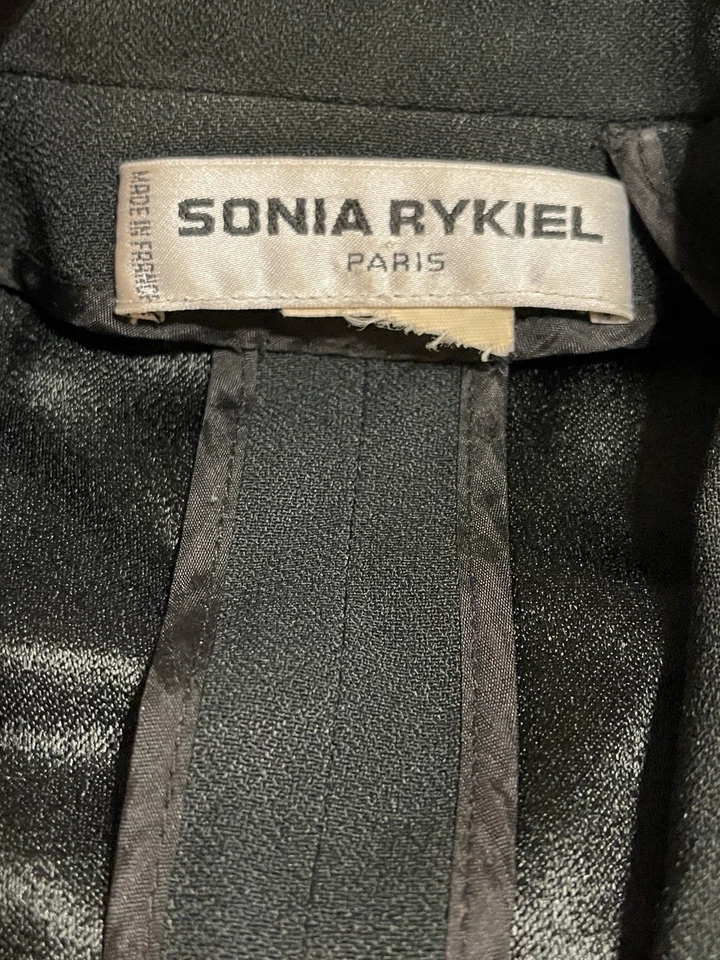 Sonia Rykiel Paris Blazer 6 纽扣羊毛混纺黑色法国 T41 — 第 3/4 张图片