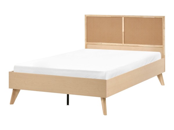 Bett Holzoptik Hellbraun Kopfteil Wiener Geflecht Lattenrost 120X200 Cm Monpazie-image