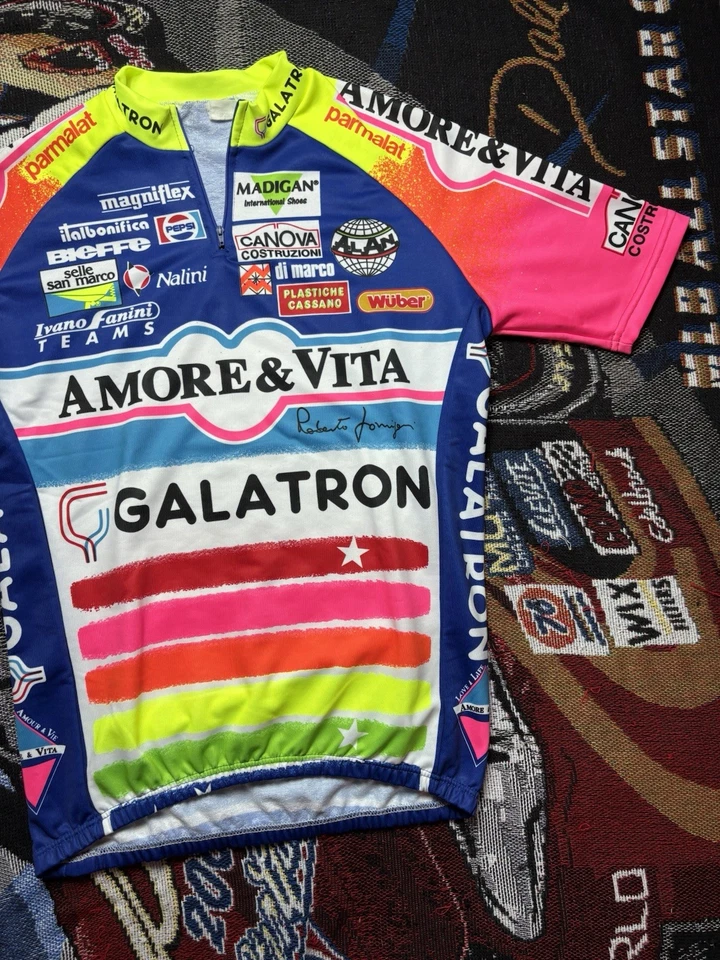VINTAGE AMORE & VITA CYCLING SHIRT GALATRON VELO JERSEY RETRO SIZE 5 Men’s Large - Image 4 of 4