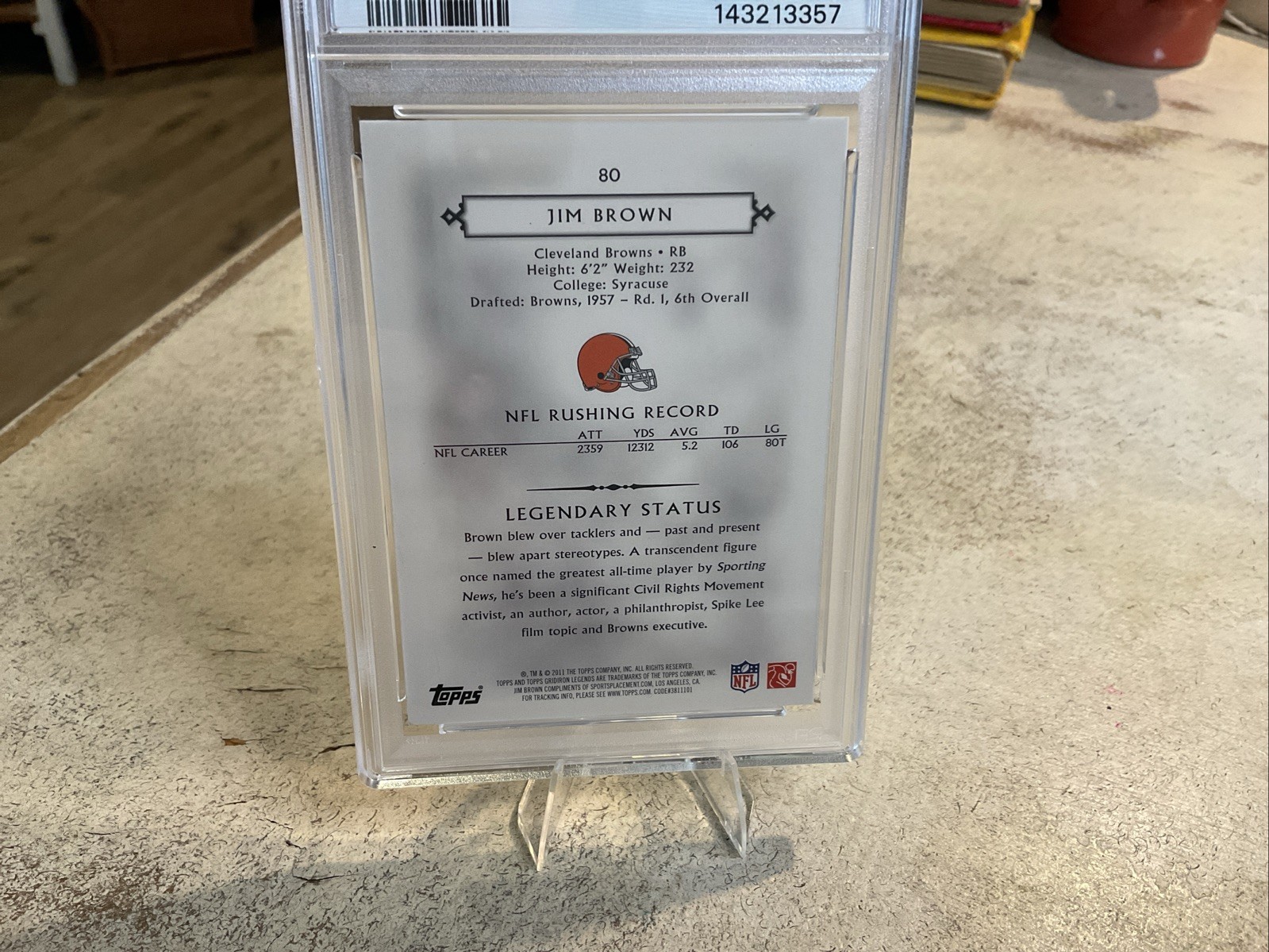 JIM BROWN CLEVELAND BROWNS HALL OF FAME RUNNING BACK TOPPS LEGENDS #80-PSA 9  view 8