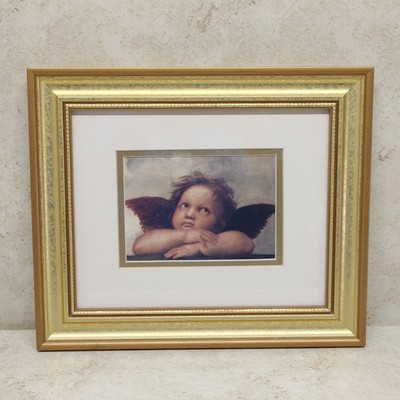 Vintage Raphael Cherub Angel Print Framed 12.5 x 10.5'' Gold Frame 90s 