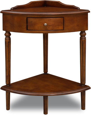 Coastal Solid Wood Corner Table with Drawer in Rich Pecan Brown
