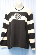 CJBanks 100% cotton hand embroidered snowflake black/white pullover sweater 2X