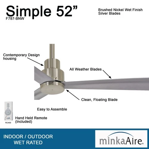 Minka Aire Simple 52"  - Brushed Nickel Wet 3-Blade Remote Control - Picture 6 of 6