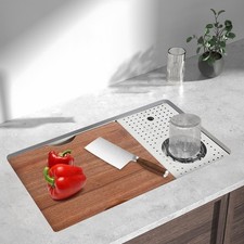 Stainless Steel Sink Undermount Modern Kitchen Sink w/ Chopping Board Cup Washer