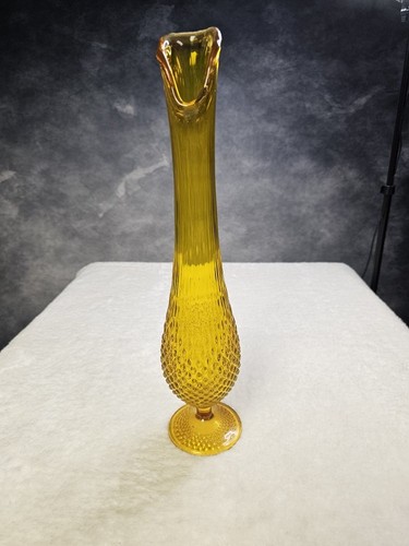 Kanawha Hobnail Footed Swung Glass Amber Vase 16" Tall