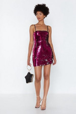Nasty Gal Hot Pink Sequin Mini Dress UK 12 | Strappy Bodycon Party Outfit