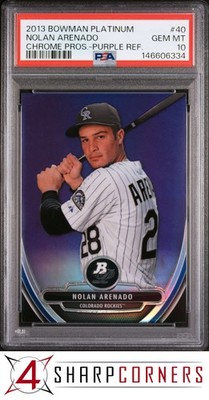 2013 BOWMAN PLATINUM CHROME PROSPECTS PURPLE REFRACTOR NOLAN ARENADO RC PSA 10