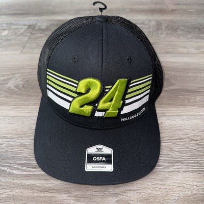 William Byron 2025 Striped #24 Mesh Snapback Hat Black/White NASCAR Cap