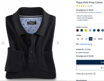 Herren Pique Polo-Hemd Langarm, Walbusch