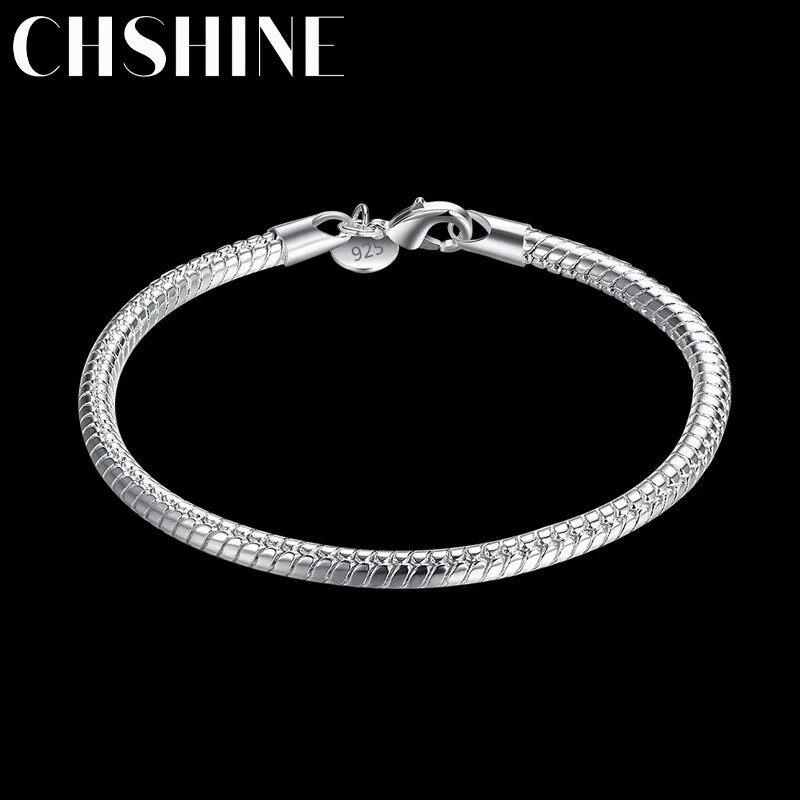 925 Sterling Silver Bracelets for women men 4MM snake bone chain