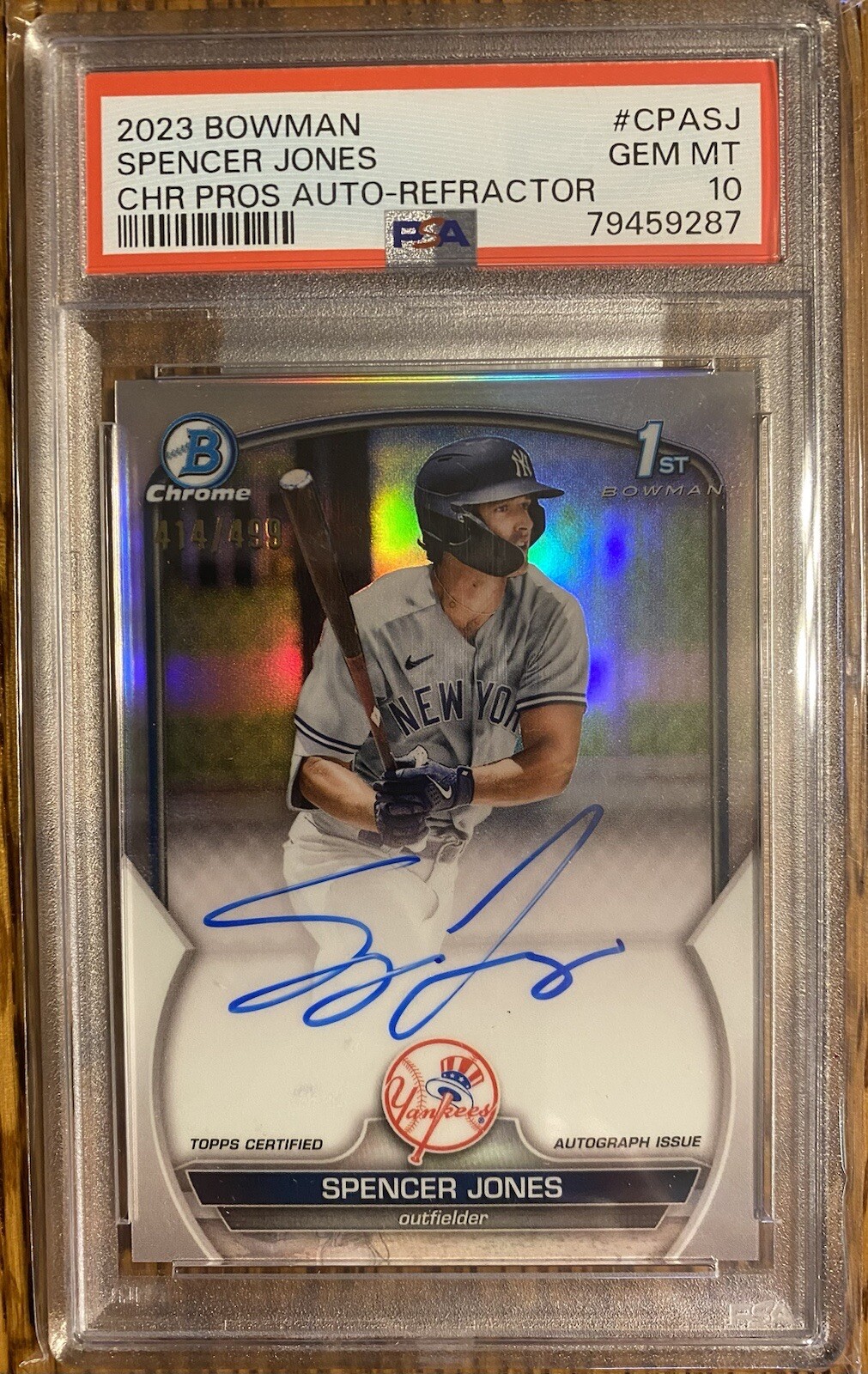2023 Bowman Chrome 1st Spencer Jones Auto Refractor /499 PSA 10 YANKEES
