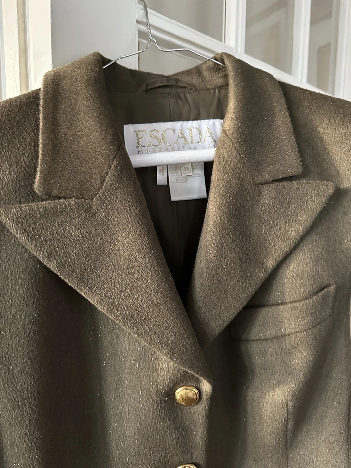 Blazer Escada Margaretha Ley Vintage Verde Oliva Forrado Seda Talla 40=M, 8/10 Usado en Excelente Condición Foto 3 de 4